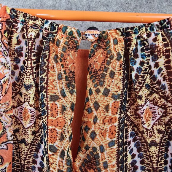 Halter Neck Sleeveless Paisley Print Womens Dress Orange & Multi Polyester Boho - Picture 3 of 8
